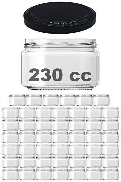 Afracam 230 ml Metal Siyah Konserve Kapaklı 230 Cc Şeffaf Magnolya Cam Kavanoz 48 Adet