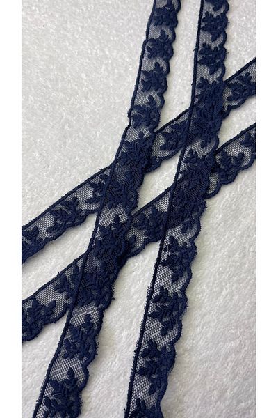 Ozpas Navy Blue Lace Tulle Edge - 2 Cm x 3 Mt
