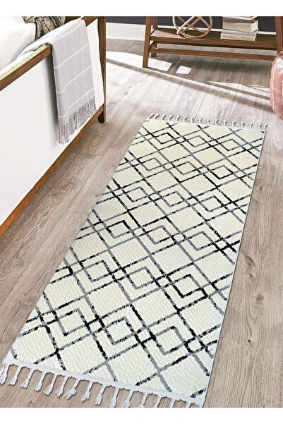 GALA HALI 1556A BEYAZ GRİ İskandinav Desenli Kesme Yolluk Halı Kolay Temizlenebilir Tozumaz Yumuşak Halı META