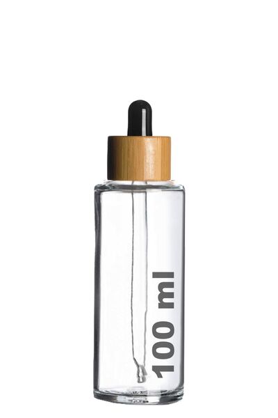 Afracam 100 ml Şeffaf Cam Damlalıklı Serum Şişesi 100 Cc Bambu Kapaklı Ahşap ...