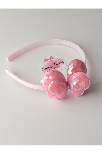 Sweet twins accessories تاج الأطفال على شكل فراشة، هدية تاج للأطفال مزين بالترتر الوردي