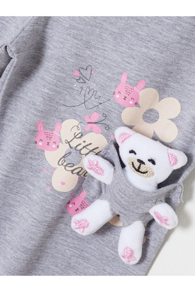 Cansın Mini Gray Teddy Bear Pocket Girl's Tights 18156