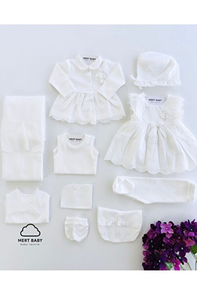 Mert Baby Lora Elbiseli 10'lu Organik Hastane Çıkış Seti %100 Pamuk Yenidoğan...