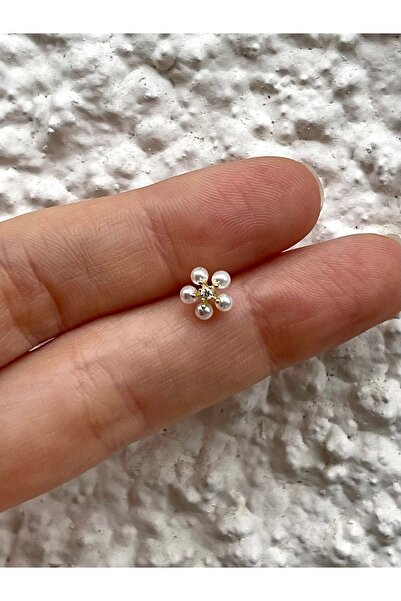 ds denizden silver Tekli Gümüş Incili Çiçek Küpe - 1 Adet