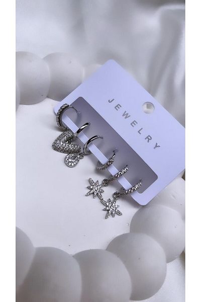 Accessories Set of 6 Steel Heart Model Earrings