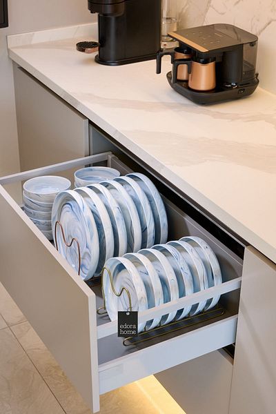Edora Home Χρυσό ράφι οργάνωσης ταψιού, πιάτων και κατσαρόλας με 6 διαμερίσματα, οργάνωση συρταριού - μεταλλικό ανοξείδωτο