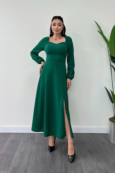 giyimmasalı Heart Collar Midi Crepe Dress - ZIMRUTE