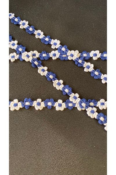 Ozpas Navy Blue-White Stripe Flower - 1 Cm x 3 Mt