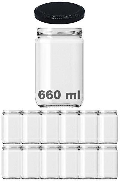 Afracam 660 ml Black Metal - Canned Lid with Transparent Glass, 12 Pieces