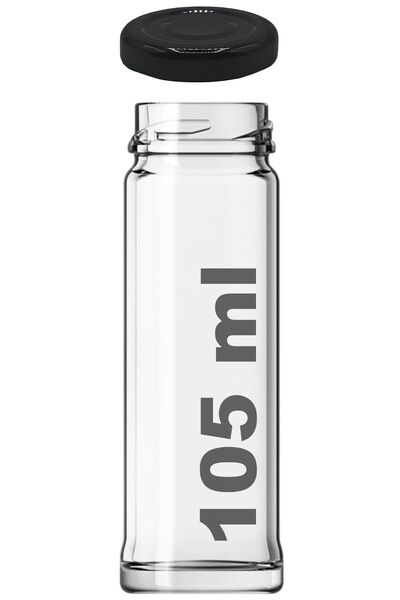 Afracam 105 ml Metal Siyah Kapaklı 105 Cc Şeffaf Uzun Cam Kavanoz 1 Adet