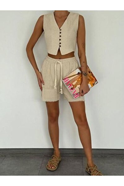 Bisou Keten Krem Rengi  Şort