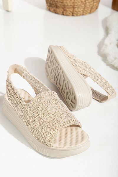 Mc vay Shoes Beige Patterned Women's Orthopedic Sandals - Rubber Detailed