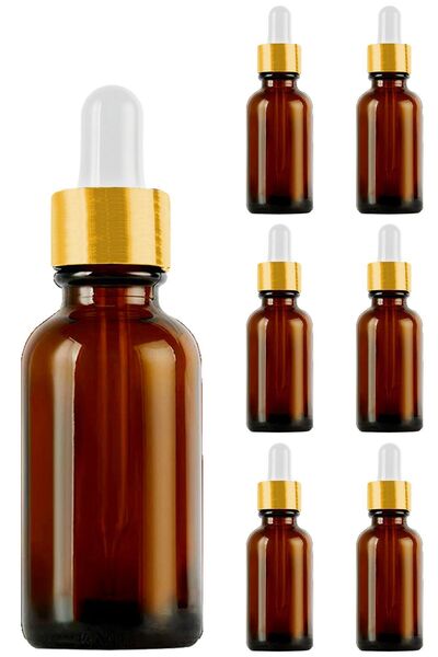 Afracam 20 ml Amber Cam Damlalık Serum Şişesi 20 Cc Gold Metal Kapaklı Kahver...