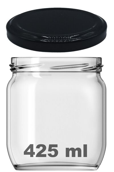 Afracam 425 ml Metal Siyah Konserve Kapaklı 425 Cc Şeffaf Cam Kavanoz 1 Adet