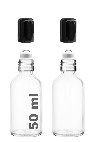 Afracam 50 ml Şeffaf Çelik Roll On Şişesi 50 Cc Sızdırmaz Siyah Kapaklı Cam Ş...