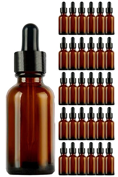 Afracam 50 ml Amber Cam Damlalık Serum Şişesi 50 Cc Siyah Metal Kapaklı Kahve...