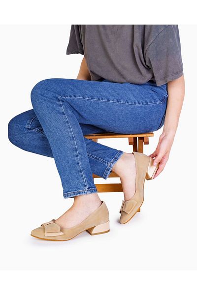 Ayalbuzenne Tan Suede Ballerinas - Hot Bow Shoes