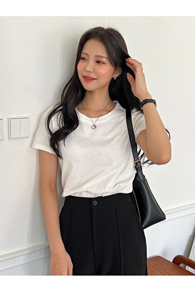 EYAX MODA KADIN Bisiklet Yaka Tişört - Oversize T-shirt