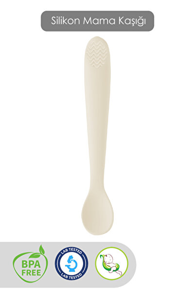 Meleni Baby Diş Kaşıyıcı Bebek Mama Kaşığı - Silikon Mama Kaşığı Bej