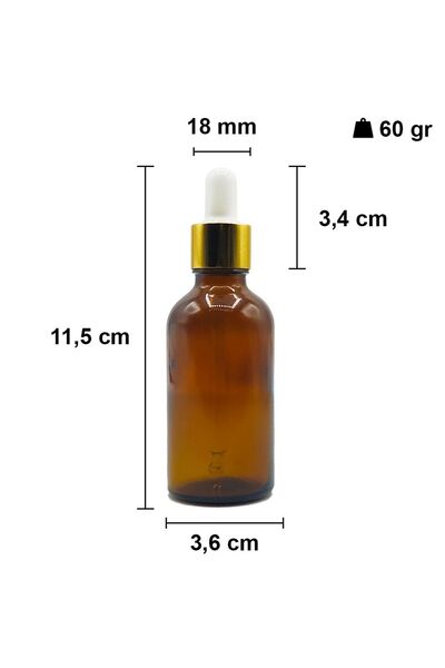 Afracam 50 ml Amber Cam Damlalık Serum Şişesi 50 Cc Gold Metal Kapaklı Kahverengi Dropper Cam Şişe 30 Adet