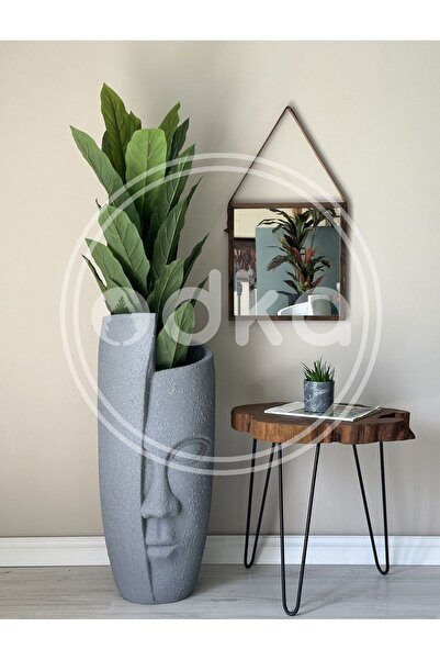 odka Yarım Yüz Büyük Boy Fiber Saksı Gri/füme Renk 88cm X35cmx50cm