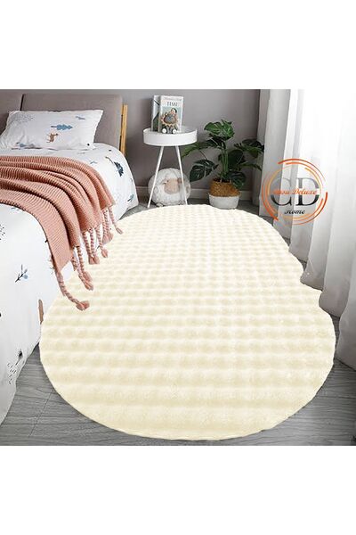 Casa Deluxe Home Krem Oval Bubble Puffy Peluş Halı Kaymaz Makinede Yıkanabili...