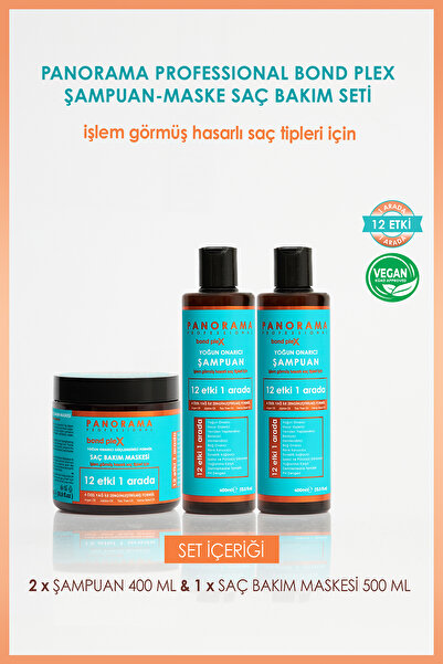 PANORAMA PROFESSIONAL Professional Bond Plex Bakım Seti 12 Etki 1 Arada/400 ml X2 Şampuan 500 ml Saç Bakım Maskesi Vegan