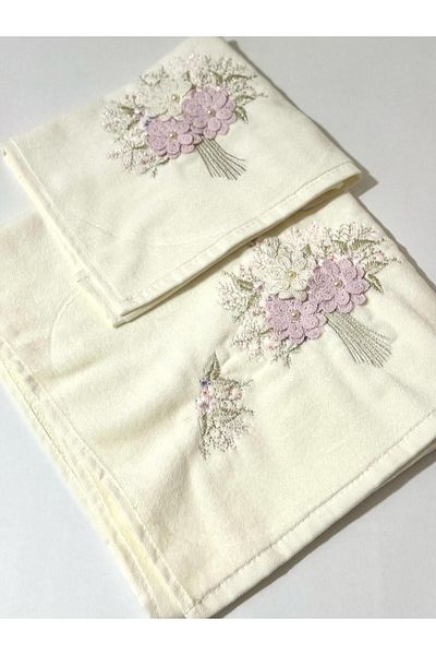 ÜNSAL Hazan Rose 3D Embroidered Mother and Daughter Dowry Towel
