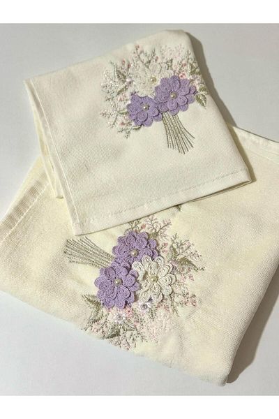 ÜNSAL Hazan Rose 3D Embroidered Mother and Daughter Dowry Towel