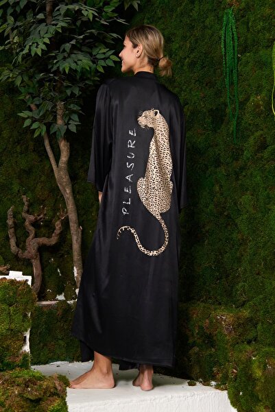 SAINT ONES Leopar Baskılı Viskon Uzun Kimono