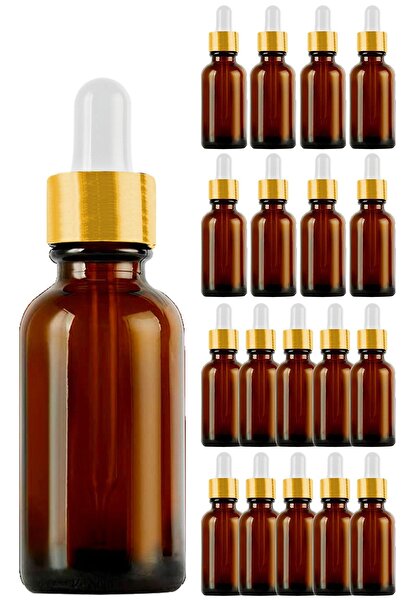 Afracam 20 ml Amber Cam Damlalık Serum Şişesi 20 Cc Gold Metal Kapaklı Kahver...