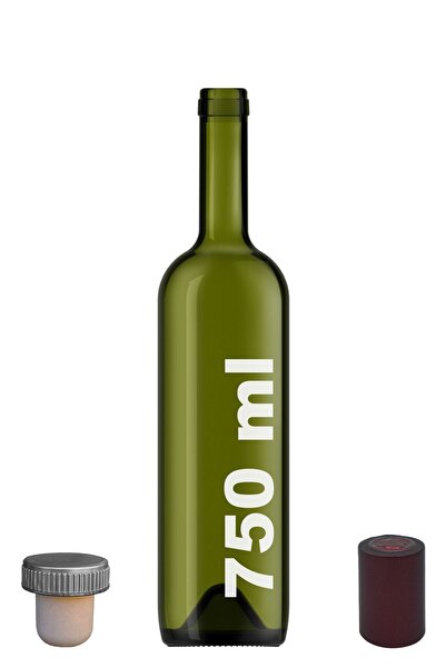 Afracam 750 ml Yeşil Şarap Şişesi Sentetik Mantar Tıpalı Ve Kapüşonlu Boş Çuk...