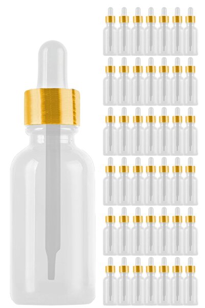 Afracam 20 ml Şeffaf Cam Damlalık Serum Şişesi 20 Cc Gold Metal Kapak Beyaz D...