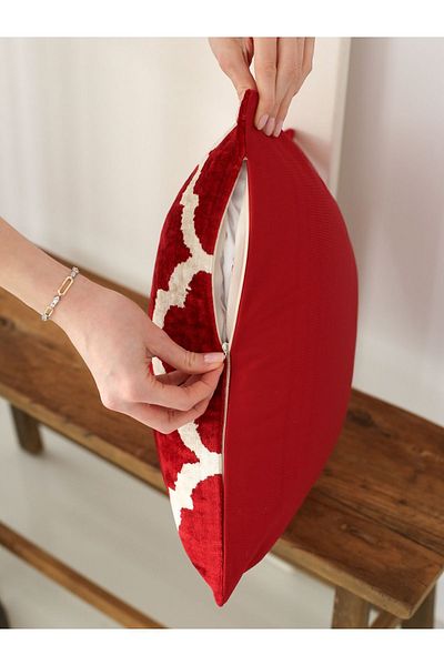 SUENO DESIGN STUDIO Red Silk Velvet Throw Pillow Cushion - Luxury and Stylish Design Decorative Handmade