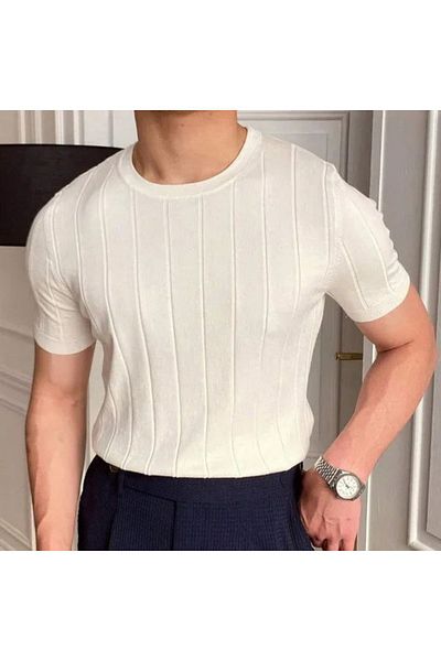 COMBİNE MİCHAİL Crew Neck White Knitwear Men's T-shirt - WHITE