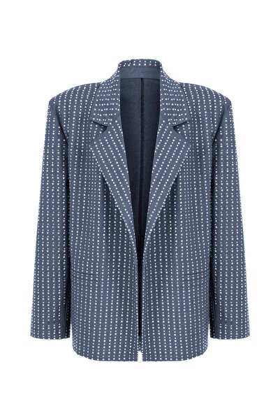 Khela The Label Radiance Blazer Kadın Gri Taşlı Oversize Blazer Ceket