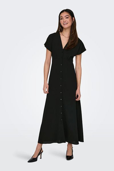 ONLY Onlnova V Neck Μαύρο Μακρύ Φόρεμα - Κοντό μανίκι 15317640