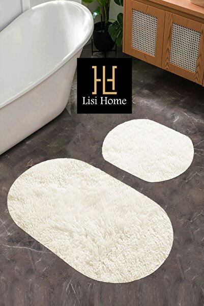 Lisi Home Krem Peluş Yumuşak Banyo Halısı (80x120)(80x50) Klozet Takımı 2'li ...