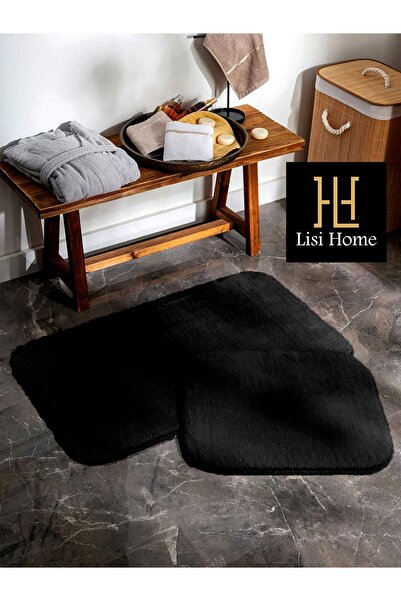 Black Bathroom Rug (100x60) (60x50) Toilet Set 2-Piece Plush Soft Washable