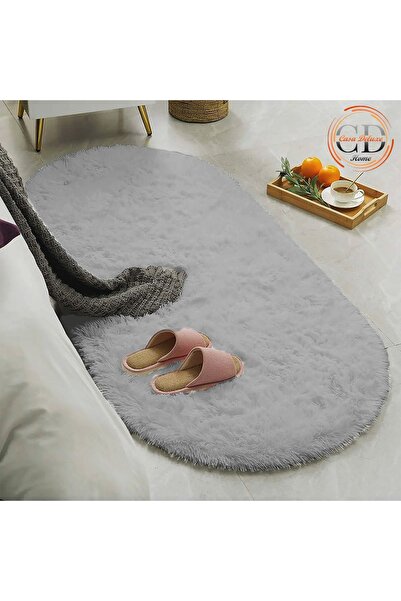 Casa Deluxe Home Gri Oval Post Peluş Yumuşak Yıkanabilir Kaymaz Dot Taban Ant...