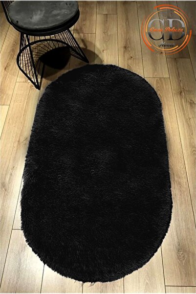 Casa Deluxe Home Siyah Oval Post Peluş Yumuşak Yıkanabilir Kaymaz Dot Taban A...