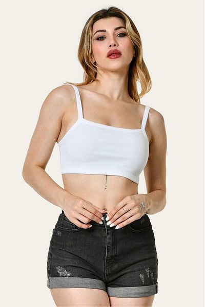 Noori Crop Top pentru damă cu bretele subțiri din Lycra - alb