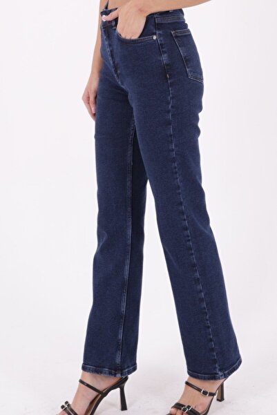 RICHMOST بنطلون جينز أزرق داكن للنساء بخصر عالٍ وجيوب - فور سيزونز