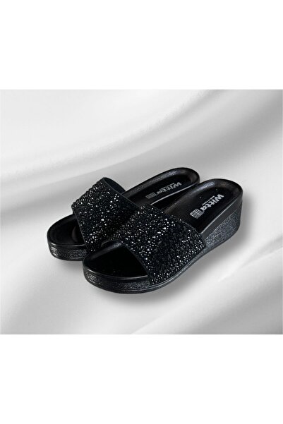Witta kadın taşlı siyah- gümüş dolgu topuk terlik