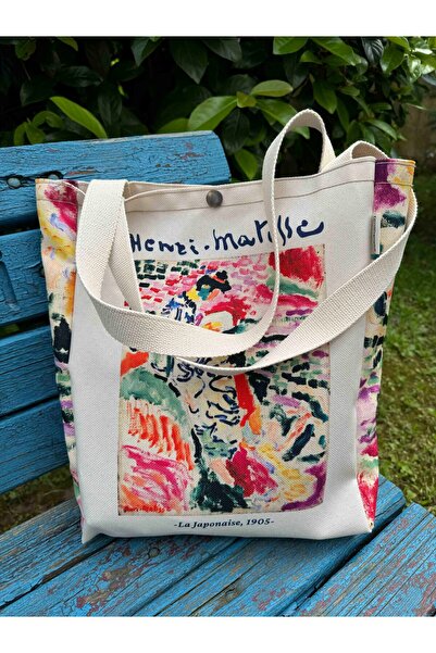 pamukcanta Henri Matisse Kanvas Bez Çanta Yıkanabilir Metal Çıtçıtlı Cepli