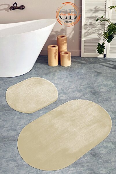 Casa Deluxe Home Bej 2'li Oval Düz Renk Peluş Post Yumuşak Yıkanabilir Banyo ...