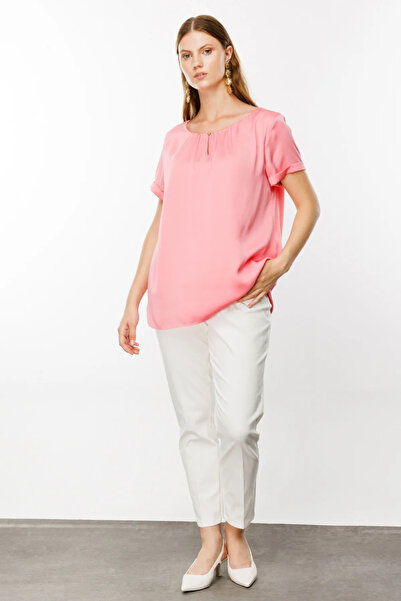 Ekol Μπλούζα σατέν με ένα κουμπί 1640 - Ροζ