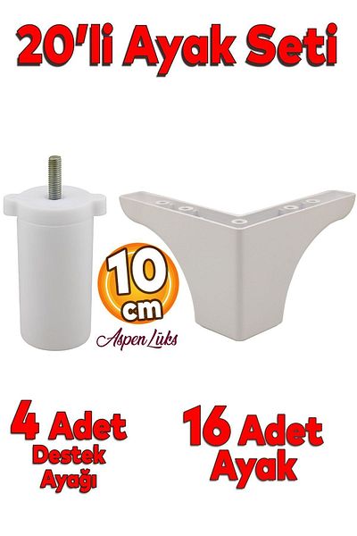 Badem10 Set de 20 de piese Rose Mobilier de lux Canapea Canapea Unitate TV Suport Picior 10 cm Picioare albe