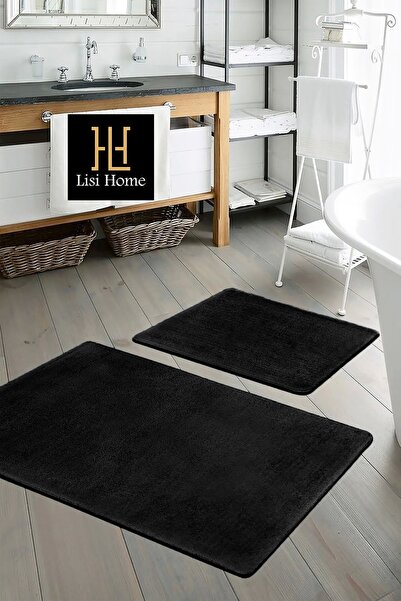 Lisi Home Siyah Banyo Halısı (80x50)(50x40) Klozet Takımı 2'li Peluş Yumuşak ...
