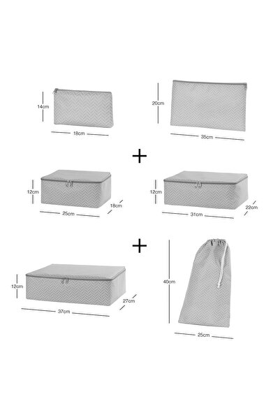 Ocean Home Textile 6'lı Gri Balıksırtı Valiz Düzenleyici Bavul Içi Organizer Set, Seyahat Hurcu
